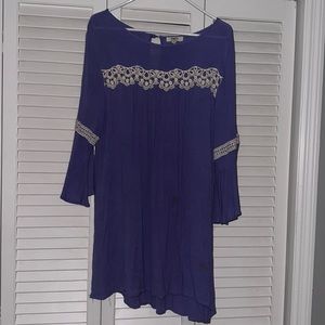 lavender boho bell-sleeve dress with lace panel
